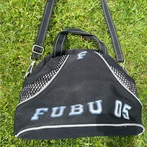 FUBU Varsity Black Shoulder Bag with Contrast Stitching and Adjustable Strap
